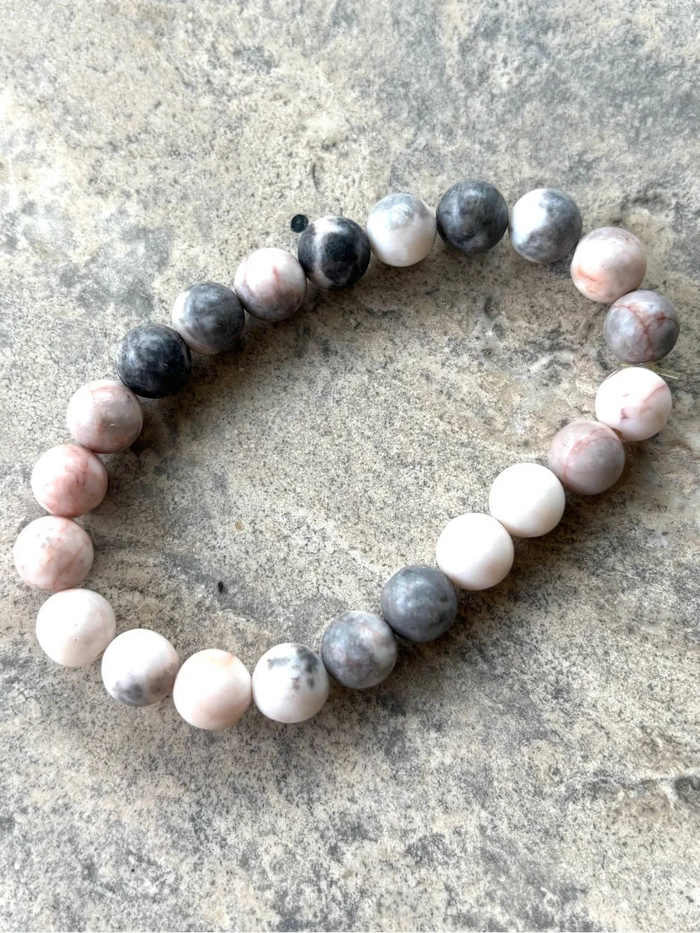 Natural Stone Beaded Stretch Bracelet - Green, Pink, Multi